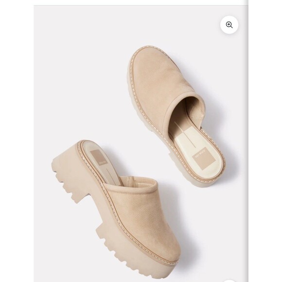 Dolce Vita Evereve Leora Mules Slip On Shoes Platform Chunky Beige Leather 10 - Picture 1 of 7